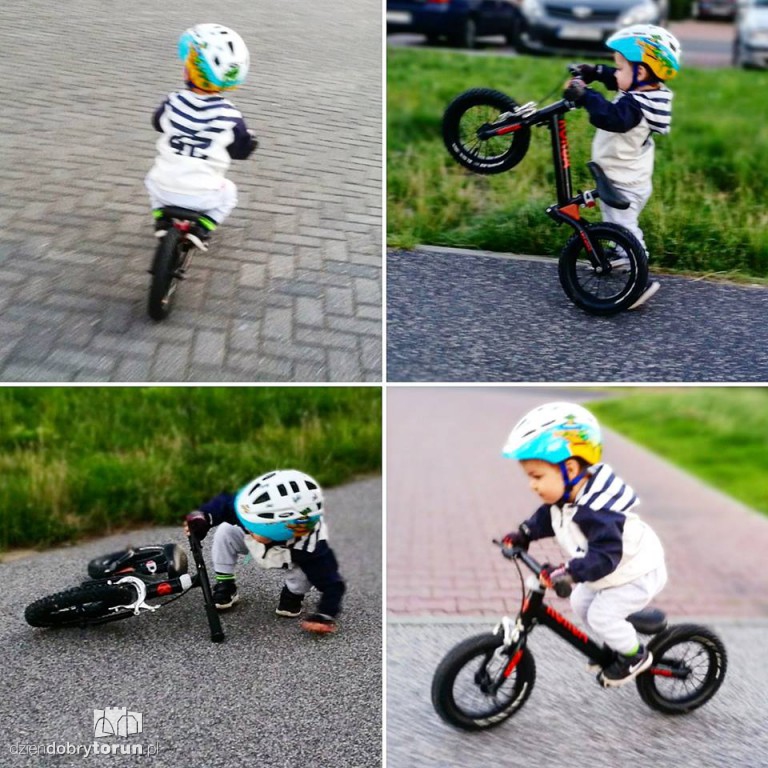 Dwuletni Jonatan jeździ na motocrossie