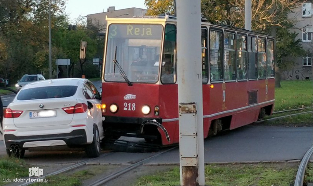 Zderzenie tramwaju i bmw przy Jubilacie