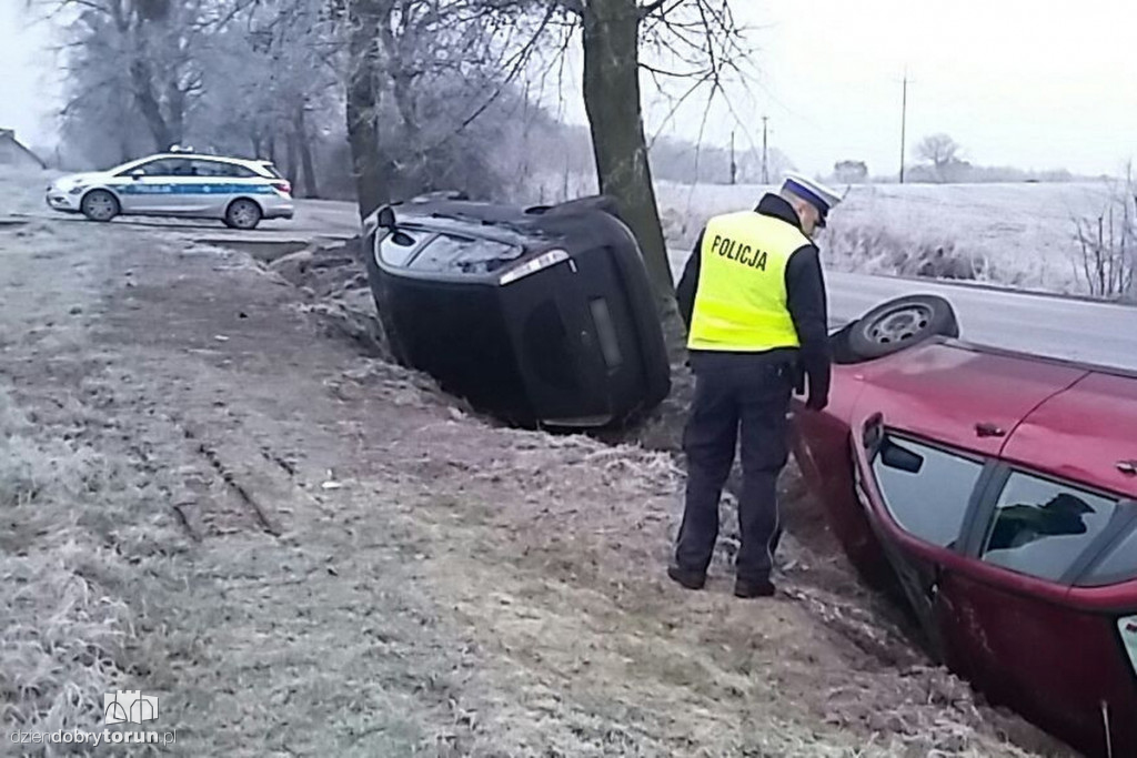 Ale ślisko! Samochody wpadały w rowy