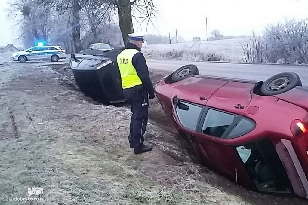 Ale ślisko! Samochody wpadały w rowy