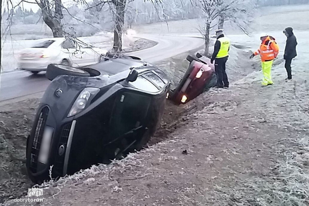 Ale ślisko! Samochody wpadały w rowy