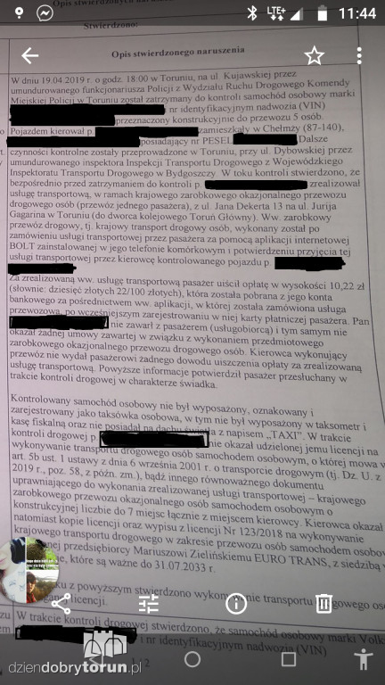 Dokumenty kierowców Bolta