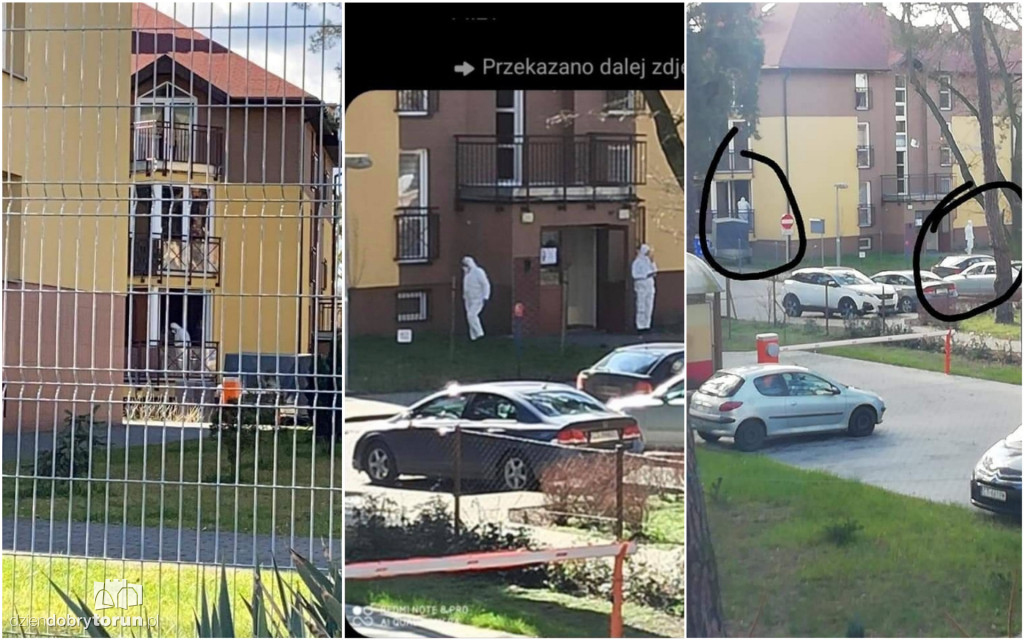 Mężczyźni w białych kaftanach w jednym z bloków