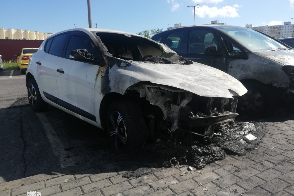 Nocny pożar auta przy ulicy Raszei