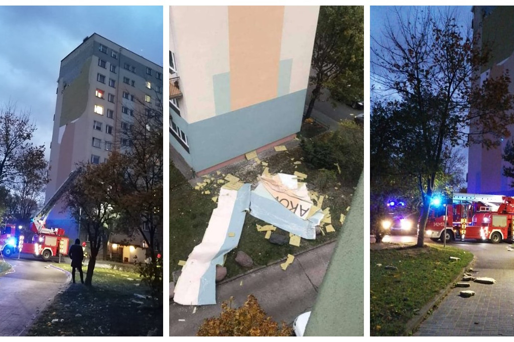 Toruń: wichura zniszczyła elewację wieżowca
