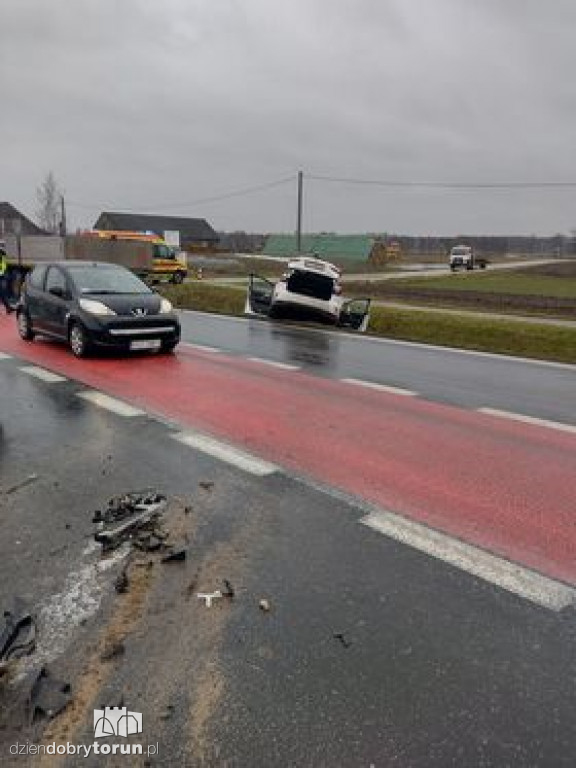Zębówiec koło Torunia: auto wpadło do rowu
