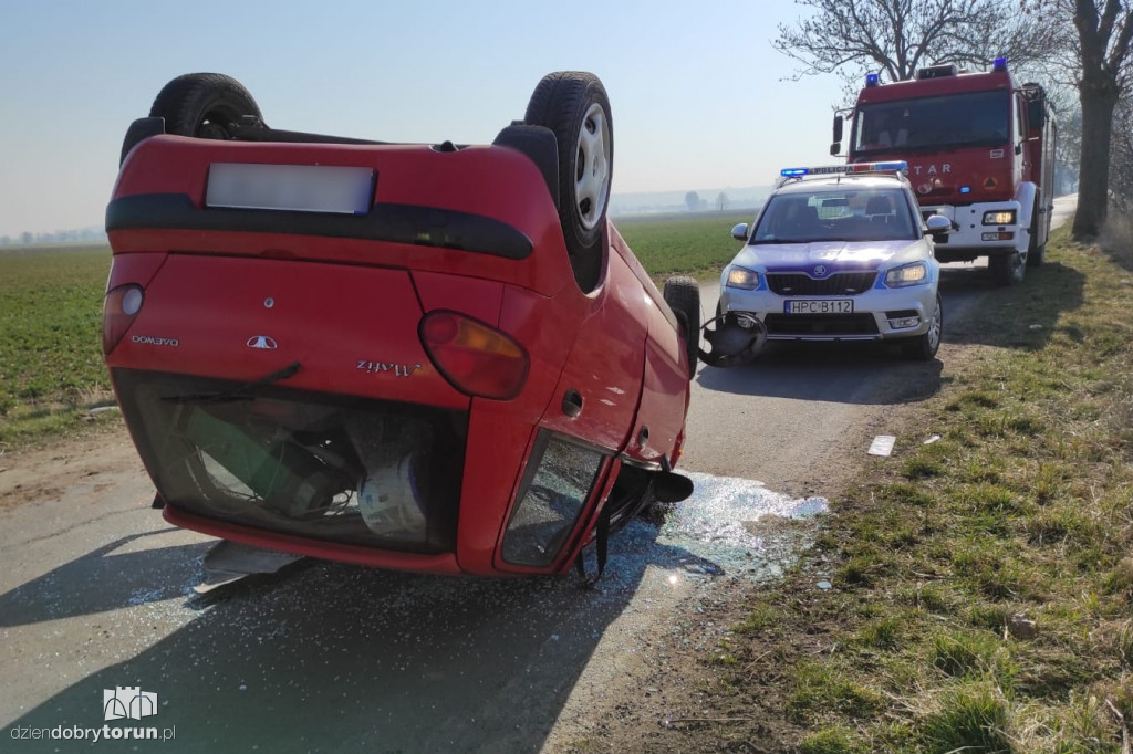 Toruń i okolice: uderzył w drzewo i dachował