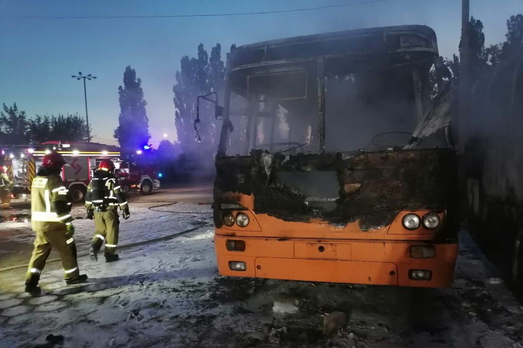 Pożar autobusów miejskich w Grudziądzu