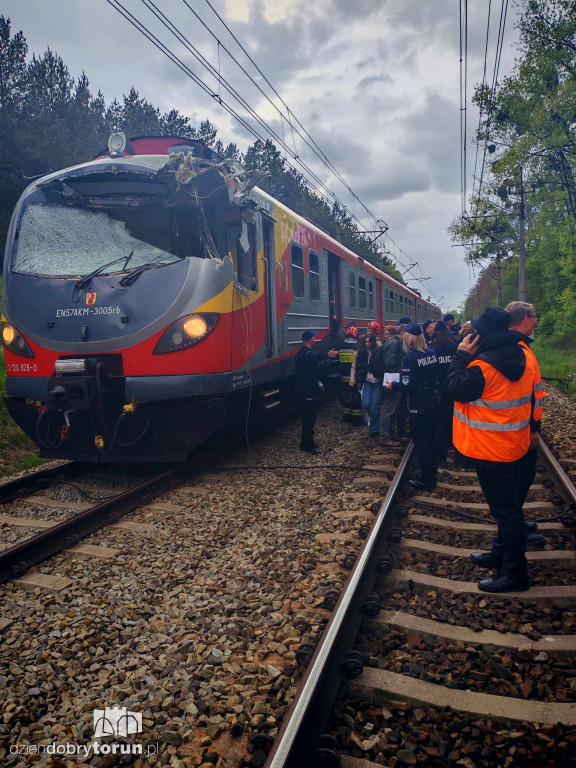 Na pociąg osobowy spadł słup
