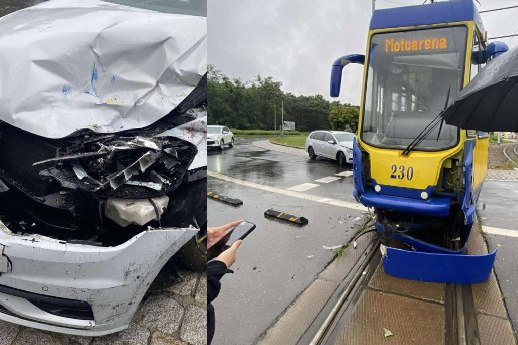 Zderzenie tramwaju z osobówką