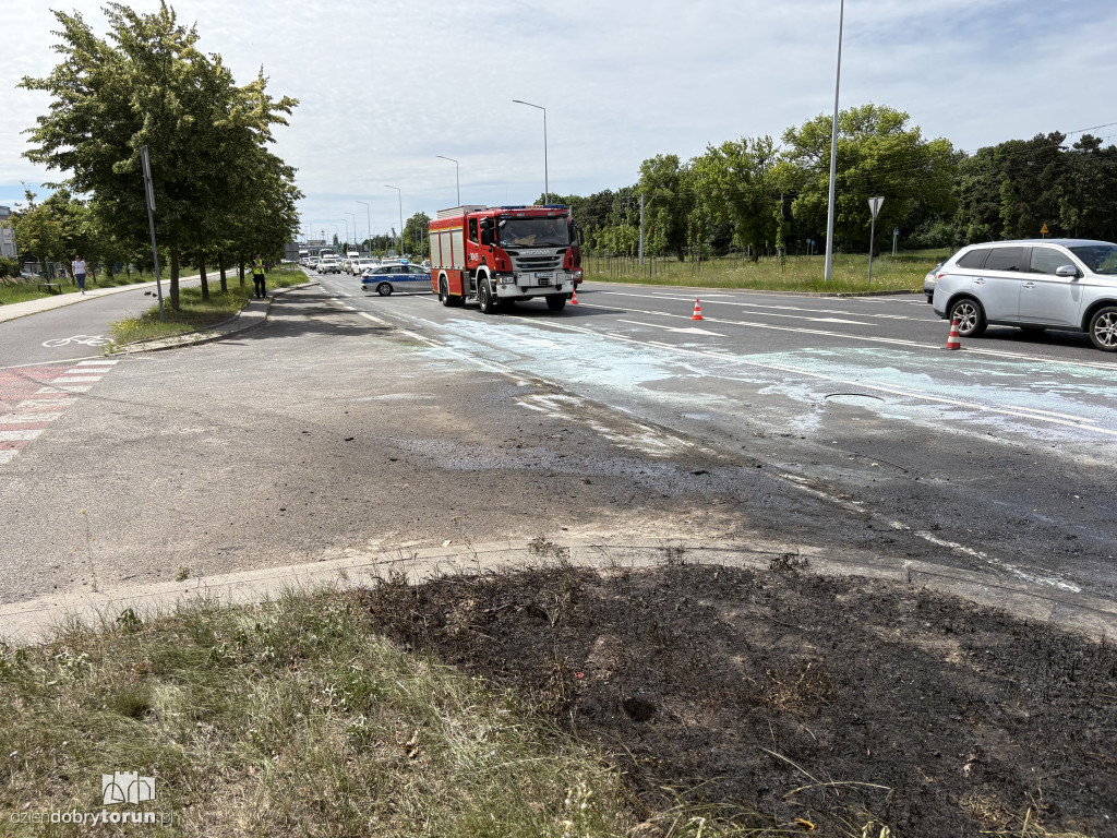 Na Szosie Lubickiej spłonął bus