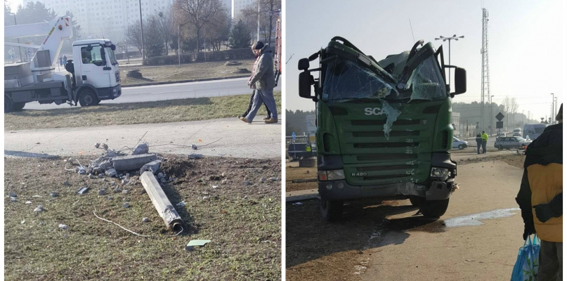 Wszystko wskazuje, że ciężarówka skosiła latarnię w pobliżu ronda na pl. Honorowych Dawców Krwi, fot. nadesłane
