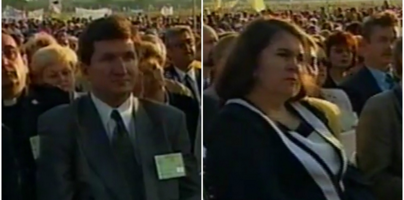 Jerzy Wenderlich i Anna Sobecka na spotkaniu z Janem Pawłem II w czerwcu 1999 r., kadr z relacji telewizyjnej "Dwójki"
