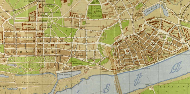 Toruń na mapie z 1934 r. Źródło: Kujawsko-Pomorska Biblioteka Cyfrowa