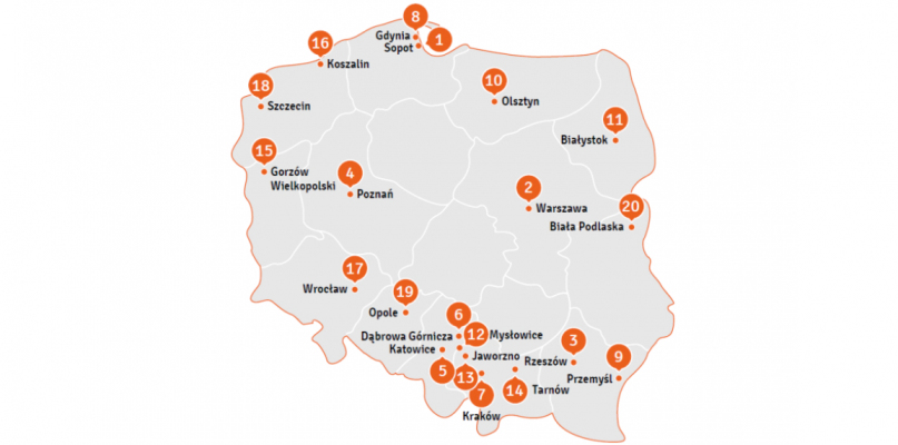 Toruń znalazł się dopiero w trzeciej dziesiątce, źrodło: Fundacja Schumana