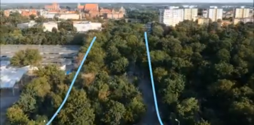 To orientacyjny przebieg trasy staromostowej wskazany w wideo Czasu Mieszkańców
