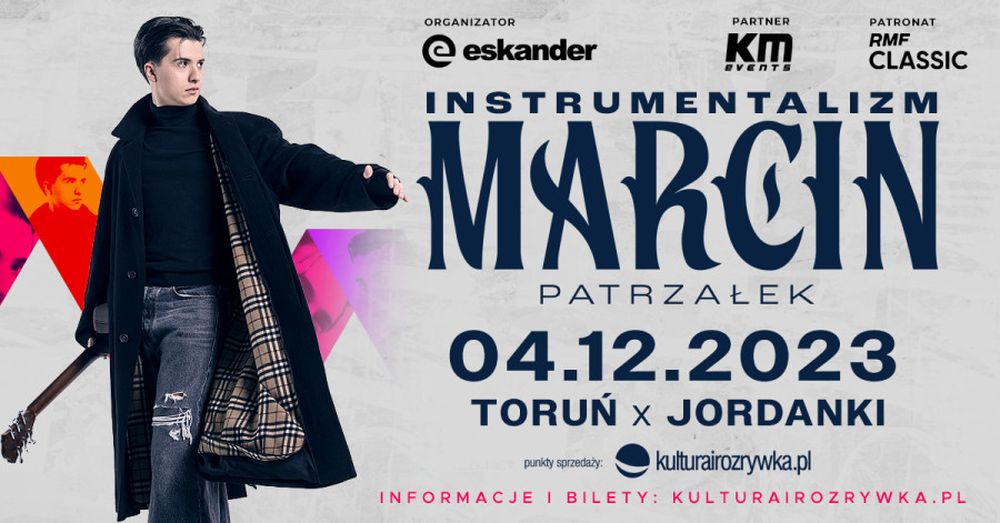 Plakat koncertu Marcina Patrzałka w Toruniu 