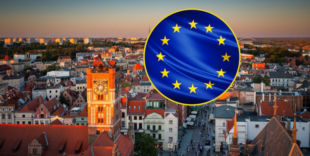 Widok starówki Torunia i flaga UE. Zdjęcie ilustracyjne. Depositphotos