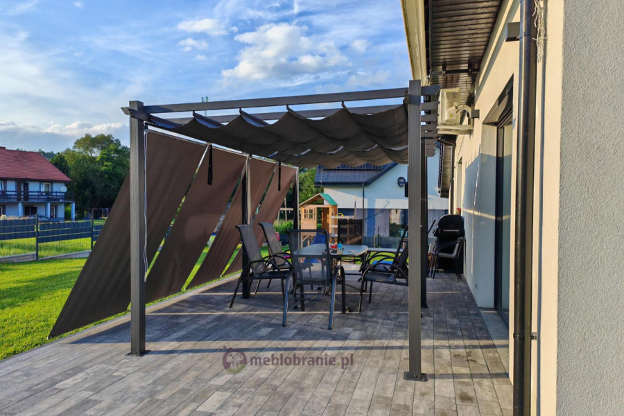 	Aluminiowa pergola z roletami w kolorze grafitowym Kirn 3x6 - meblobranie.pl