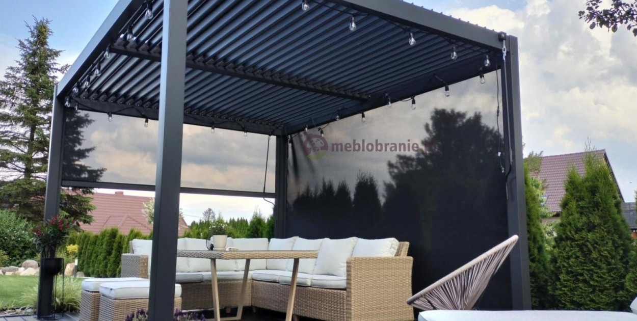 	Aluminiowa pergola z roletami w kolorze antracytowym Lufel 3x4 - meblobranie.pl