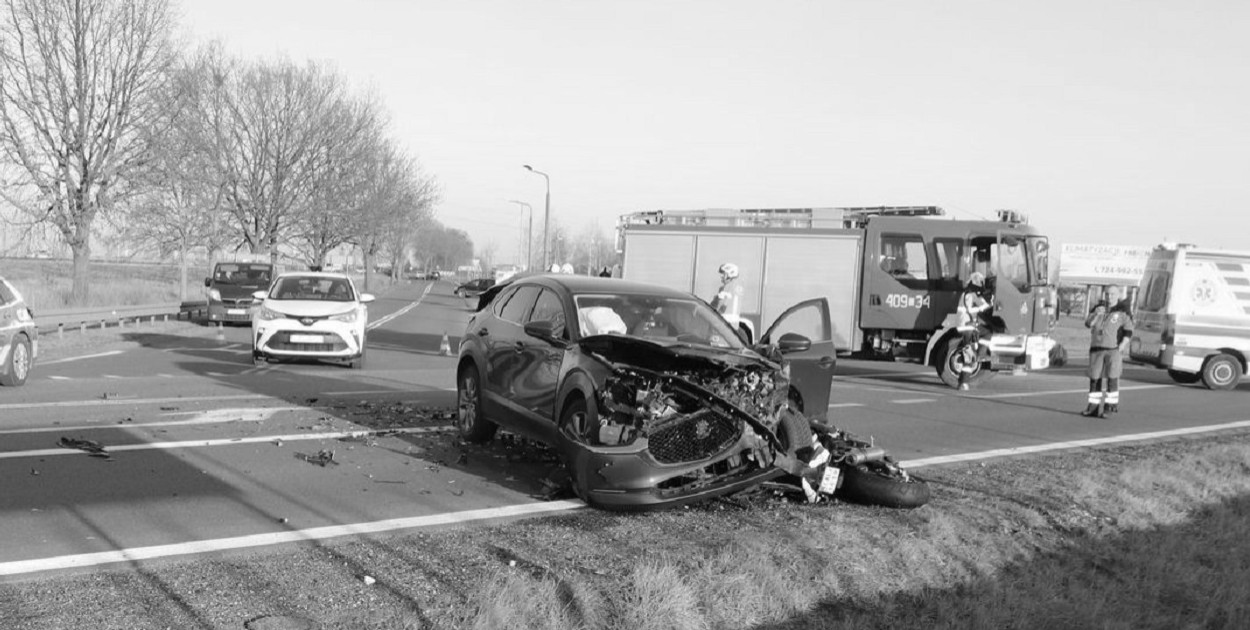 Miejsce śmiertelnego wypadku motocyklisty na DK91 w Turznie. Fot. KPP Aleksandrów Kujawski