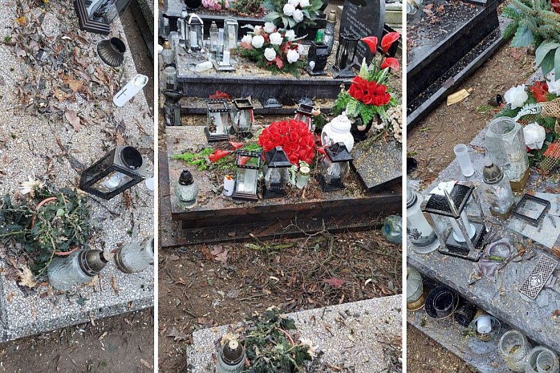 Zniszczenia po pracach na cmentarzu