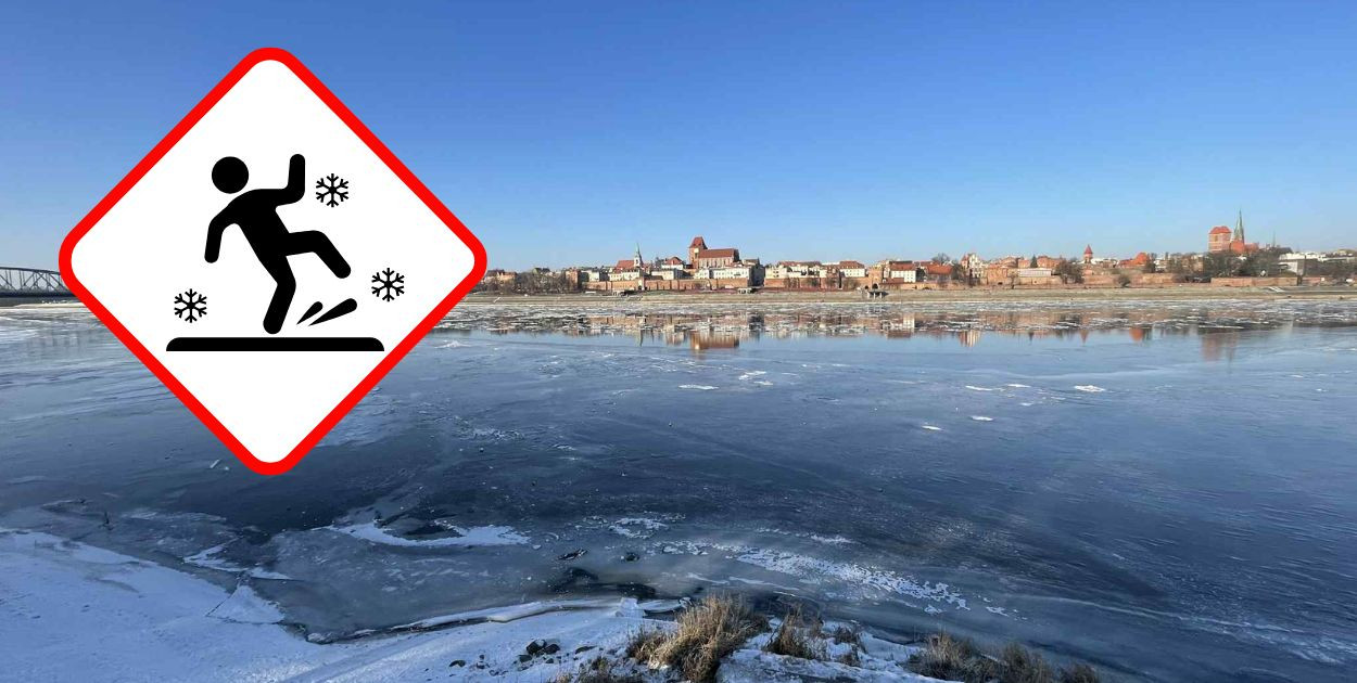 Toruń pod lodem. Mróz do -18°C. Później niebezpieczna zmiana pogody