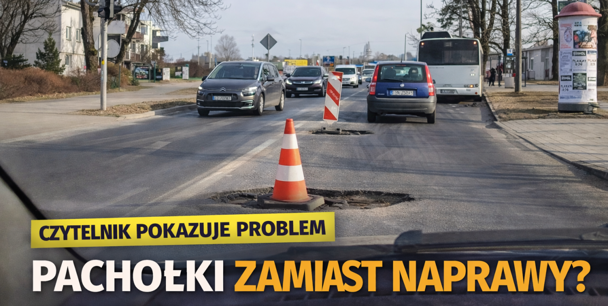 Dziura w drodze i… pachołek. Kierowcy pokazują, MZD odpowiada