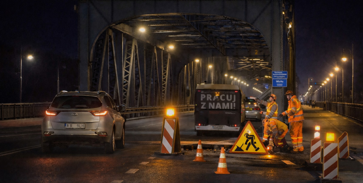 Uwaga kierowcy. Nocne utrudnienia na moście. Możliwe utrudnienia